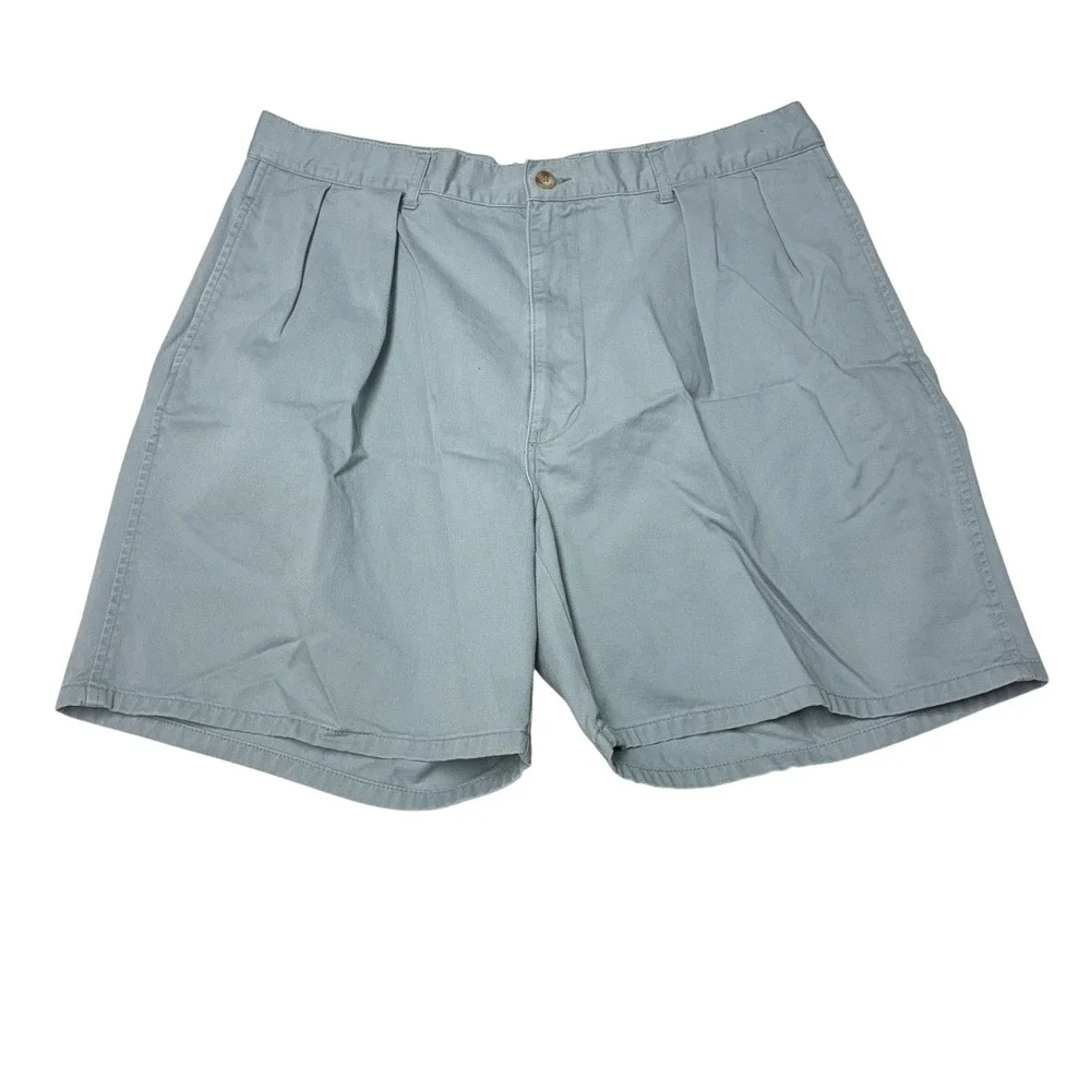 VTG Polo Ralph Lauren‎ Mens Pleated Chino Shorts Blue Grey Size 35X7 Cotton